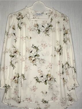 Antique Pink Floral Sheer Blouse Whimsy Fairy Cottage Core Boho 3/4 Sleeve 2X